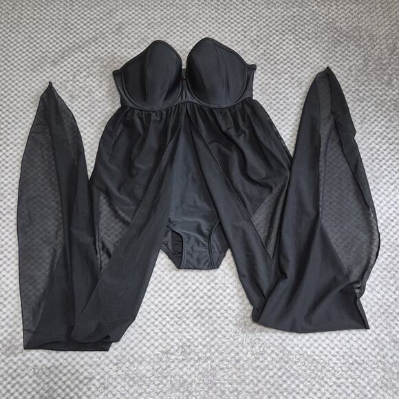 Curvy Kate Wrapsody Bandeau Swimsuit Black Size 32DD Mesh Coverup Beach CS005600 - Picture 8 of 8